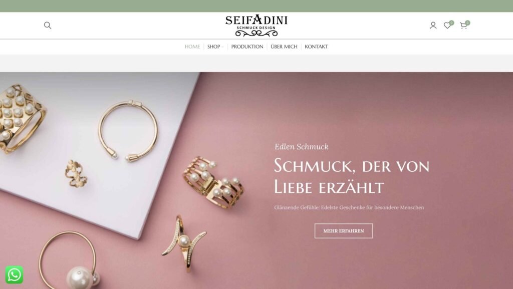 Jewelry website design case study for Seifadini Schmuck Design, premium German jewelry brand